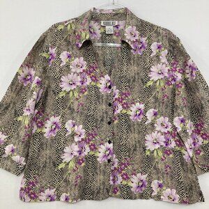 Vintage Robbie Bee size XL Pure Silk Multi Purple Floral Boxy Cut Button Down